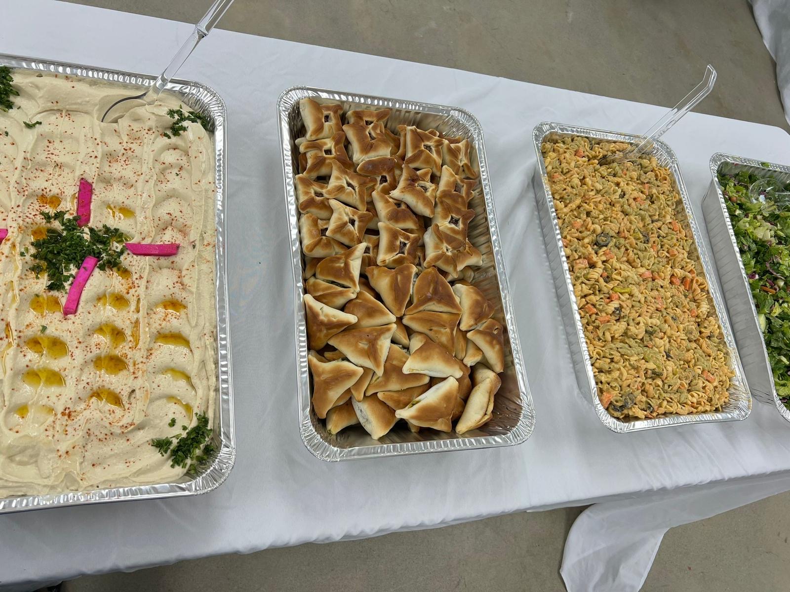 Hummus, sambousek & pasta salad buffet