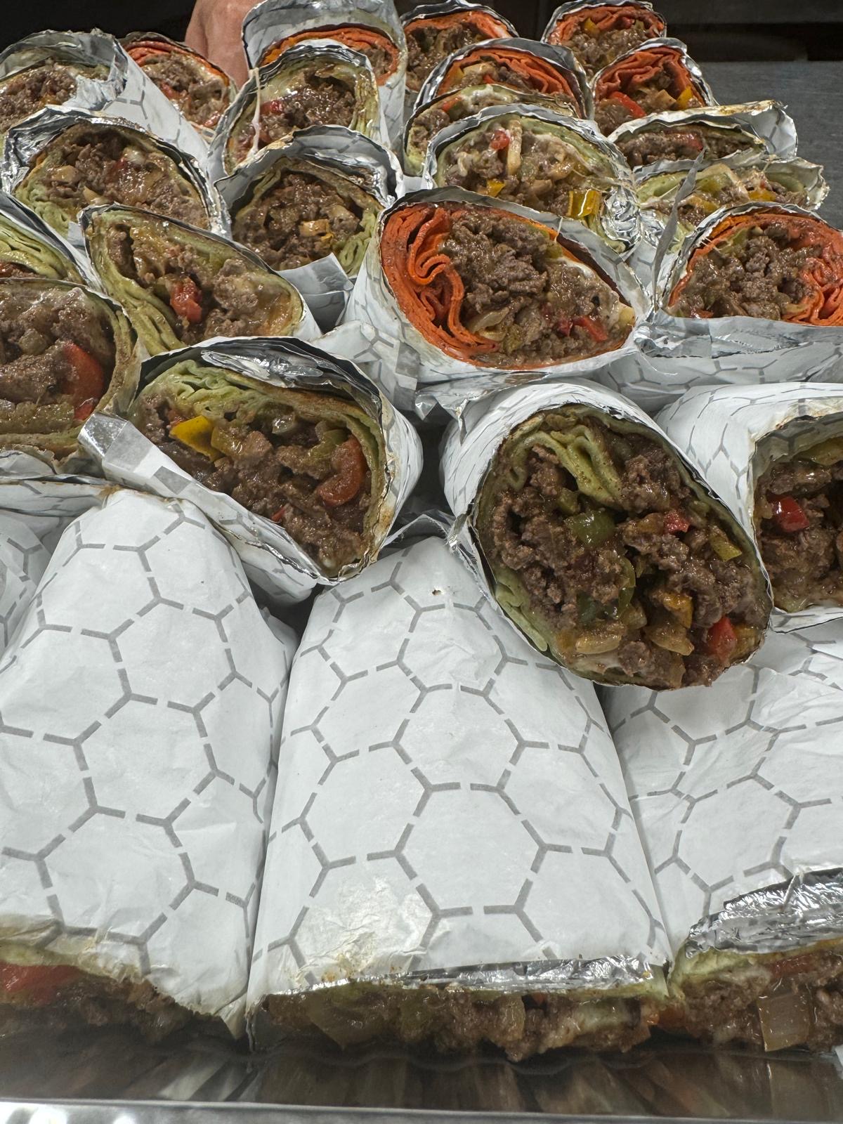 Meat shawarma wraps, fresh off the line