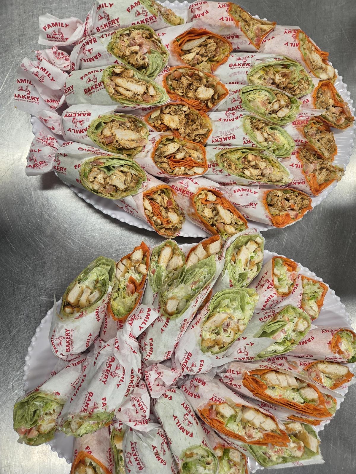 Chicken wraps in Family Bakery branded paper